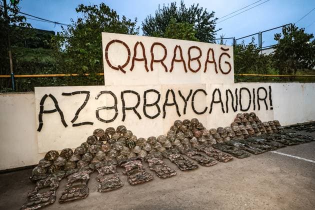 AZERBAIJAN, SHUSHA - SEPTEMBER 23, 2023: Captured gear is pictured in a street. According to the Azerbaijani Armed Forces, Karabakh s military hardware and weapons are handed over to Azerbaijani servicemen. Sergei Savostyanov TASS  62536248