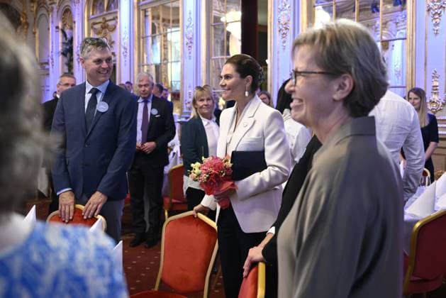 STOCKHOLM, SWEDEN 20230926 Crown Princess Victoria presents an award when the BjoÌˆrn Carlson Baltic Fellows Foundation organizes a seminar for a healthier sea in connection with the award ceremony for the BjoÌˆrn Carlson Baltic Sea Prize The award winners are Jacob Carstensen to the left and Daniel Conley STOCKHOLM SWEDEN x10070x  Copyright: xJessicaxGow TTx FRISKARE HAV kO5kJCSfvtk