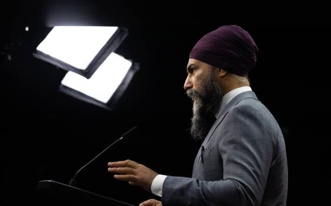 September 26, 2023, Ottawa, ON, Canada: New Democratic Party leader Jagmeet Singh responds to a question during a news conference on Parliament Hill, Tuesday, September 26, 2023 in Ottawa. Ottawa Canada  - ZUMAc35_ 20230926_zaf_c35_017 Copyright: xAdrianxWyldx