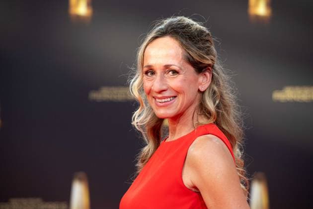 Tamina KALLERT, Moderatorin, Roter Teppich, Red Carpet Show, Ankunft, arrival, Verleihung des Deutschen Fernsehpreises, Der Deutsche Fernsehpreis 2023, Deutscher Fernsehpreis 2023 in den MMC Studios Koeln, am 28.09.2023.