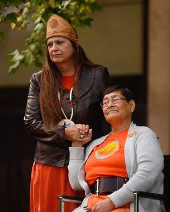 September 30, 2023, Charlottetown, PEI, CANADA: Chief Darlene Bernard holds hands with elder Marlene Thomas, a residential school survivor, during the National Day for Truth and Reconciliation ceremony in Charlottetown on Saturday, Sept. 30, 2023. Charlottetown CANADA  - ZUMAc35_ 20230930_zaf_c35_011 Copyright: xNathanxRochfordx