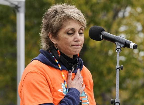 September 30, 2023, Calgary, AB, CANADA: Calgary Mayor Jyoti Gondek pauses after her speech during the Truth and Reconciliation Day ceremonies in Calgary on Saturday, September 30, 2023. Calgary CANADA  - ZUMAc35_ 20230930_zaf_c35_020 Copyright: xToddxKorolx