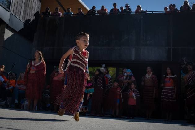 September 30, 2023, VANCOUVER, BC, CANADA: Tsatsu Stalqayu (Coastal Wolfpack) perform Indigenous song and dance at the Indian Residential School History & Dialogue Centre at the University of British Columbia on National Day for Truth and Reconciliation in Vancouver, B.C., Saturday, Sept. 30, 2023. VANCOUVER CANADA  - ZUMAc35_ 20230930_zaf_c35_153 Copyright: xEthanxCairnsx