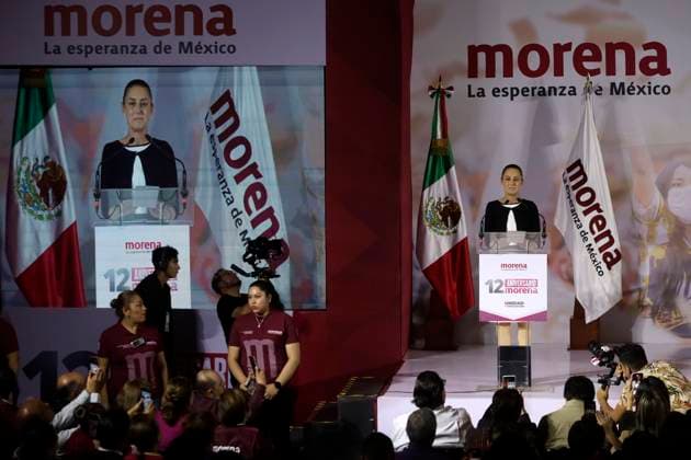 October 2, 2023, Mexico City, Mexico: The presidential candidate of the National Regeneration Movement party, Claudia Sheinbaum at the event of the 12th anniversary of the founding of the political party before militants and legislators at the Interactive Museum of Economy in Mexico City. on October 2, 2023 in Mexico City, Mexico Mexico City Mexico - ZUMAe321 20231002_zia_e321_012 Copyright: xLuisxBarronx