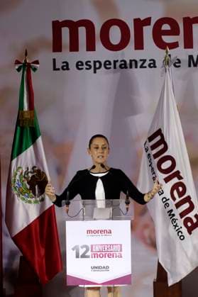 October 2, 2023, Mexico City, Mexico: The presidential candidate of the National Regeneration Movement party, Claudia Sheinbaum at the event of the 12th anniversary of the founding of the political party before militants and legislators at the Interactive Museum of Economy in Mexico City. on October 2, 2023 in Mexico City, Mexico Mexico City Mexico - ZUMAe321 20231002_zia_e321_014 Copyright: xLuisxBarronx