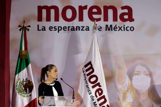 October 2, 2023, Mexico City, Mexico: The presidential candidate of the National Regeneration Movement party, Claudia Sheinbaum at the event of the 12th anniversary of the founding of the political party before militants and legislators at the Interactive Museum of Economy in Mexico City. on October 2, 2023 in Mexico City, Mexico Mexico City Mexico - ZUMAe321 20231002_zia_e321_015 Copyright: xLuisxBarronx