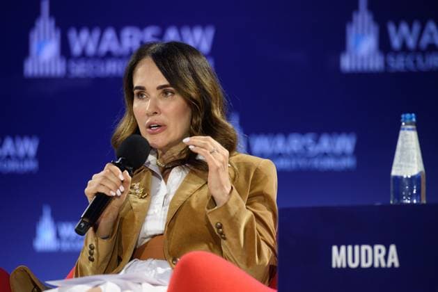 Warsaw Security Forum 2023. Ukraine s Deputy Minister of Justice Iryna Mudra speaks during Warsaw Security Forum 2023 in Warsaw, Poland on October 3, 2023. Warsaw Poland Copyright: xAleksanderxKalkax