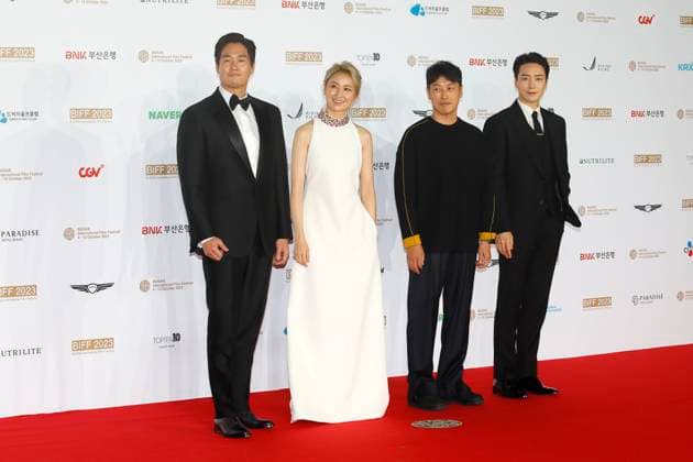 October 4, 2023, BUSAN, SOUTH KOREA: Oct 4, 2023-Busan, South Korea-From Left Actor Yu Ji Tae, Actress Kim So Jin, Director Choi Jung Yeol, Actor Lee Jun Hyeok pose for photowall during the 28th Busan International Film Festival Red Carpet Event at Busan Cinema Center in Busan, South Korea BUSAN SOUTH KOREA - ZUMAr168 20231004_aap_r168_007 Copyright: xRyuxSeung-Ilx