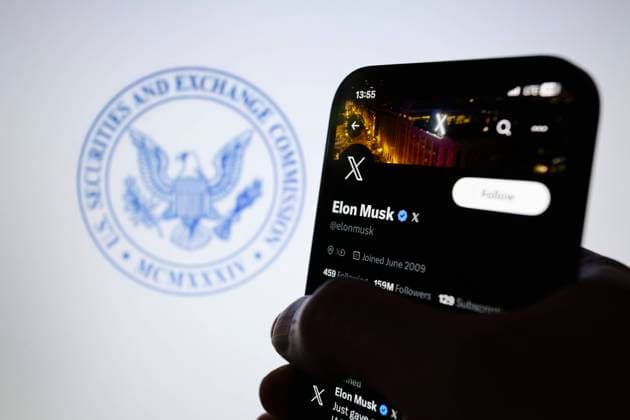 October 6, 2023, Asuncion, Paraguay: Elon Musk s X, formerly known as Twitter, account profile is displayed on a smartphone backdropped by the U.S. Securities and Exchange Commission (SEC) emblem. The SEC is suing Elon Musk, claiming the owner of X didn t comply with a subpoena to testify. Musk failed to appear for testimony on September 15, 2023, the SEC said in a lawsuit on Thursday. Asuncion Paraguay - ZUMAc217 20231006_zip_c217_004 Copyright: xAndrexM.xChangx