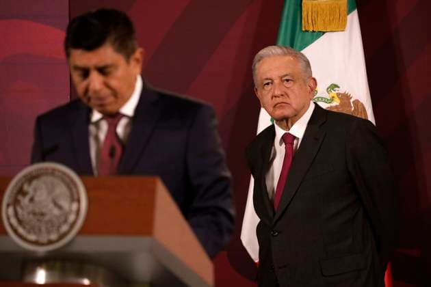 October 9, 2023, Mexico City, Mexico: The governor of the State of Oaxaca, Salvador Jara at the daily morning conference of President Andres Manuel Lopez Obrador at the National Palace in Mexico City. on October 9, 2023 in Mexico City, Mexico Mexico City Mexico - ZUMAe321 20231009_zia_e321_026 Copyright: xLuisxBarronx