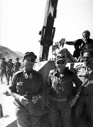 1973 - Sinai, Egypt - Israeli defense secretary MOSHE DAYAN (eye patch) at the Sinai front with General AVRAHAM BREN ADAN stand beside a captured SA-2 missile site west of Suez Canal during the Yom Kippur War 1973. Sinai Egypt - ZUMAk09_ 19600104_baf_k09_191 Copyright: xKeystonexPressxAgencyx