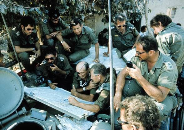 Oct 06, 1973 - Suez Canal, Israel: Israeli defense secretary MOSHE DAYAN (with an eye patch) during a briefing with general EDAN ABRAHAM during there Yom Kippur War, The War was fought from October 6 to October 26, 1973 by a coalition of Arab states led by Egypt and Syria against Israel. The war began with a surprise joint attack by Egypt and Syria on the Jewish holiday of Yom Kippur. Suez Canal Israel - ZUMAk98_ 19731006_nin_k98_796 Copyright: xKeystonexPressedienstx