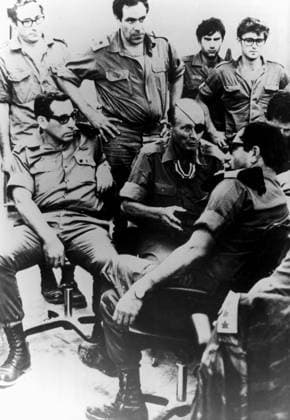 Oct 10, 1973 - Sinai Peninsula, Israel - Also known as the Fourth Arab-Israeli War, Yom Kippur War was fought from October 6 to October 26, 1973 by a coalition of Arab states led by Egypt and Syria against Israel. The war began with a surprise joint attack by Egypt and Syria on the Jewish holiday of Yom Kippur. Egypt and Syria crossed the cease-fire lines in the Sinai and Golan Heights, respectively, which had been captured by Israel in 1967 during the Six-Day War. Many Arab states contributed troops and financial support, and the USSR also provided assistance but ultimately the Arabs buckled under a sustained Israeli counter-attack strengthened by US airlifts. PICTURED: Israeli defense secretary MOSHE DAYAN (with an eye patch). Sinai Peni - ZUMAk09_ 19731010_nin_k09_793 Copyright: xKeystonexPressxAgencyx