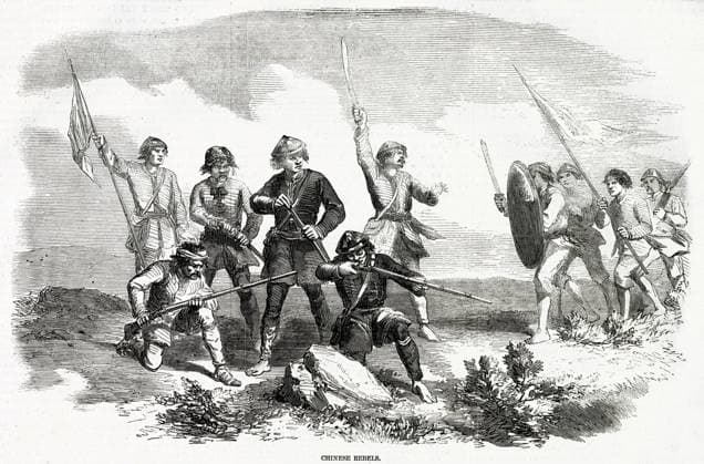 RECORD DATE NOT STATED Taiping rebels during the Rebllion 1857 Taiping rebels during the Taiping rebelloin which lasted from 1850 to 1864. A civil war rebelling against the Manchu-led Qing Dynasty Date: 1857  Copyright: Gemini Picture No. 10003324