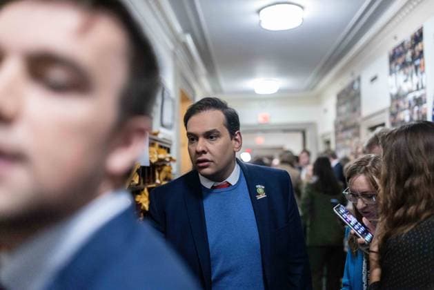 October 11, 2023, Washington, D.C, U.S: Rep. GEORGE SANTOS, R-N.Y., leaves a meeting after Rep. STEVE SCALISE (R-LA) was nominated by House Republicans for Speaker of the House. Washington, D.C. U.S. - ZUMAc146 20231011_fap_c146_013 Copyright: xBrandenxCampx
