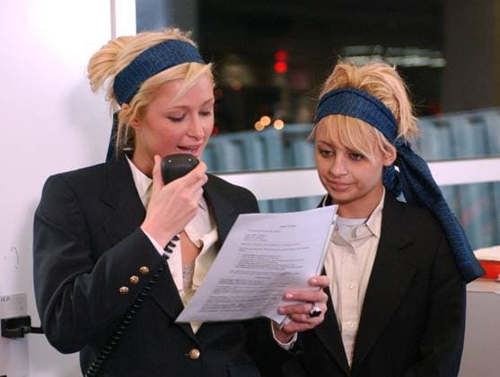 Socialites Paris Hilton and Nicole Richie find themselves working at Lehigh Valley International Airport 3213, The Simple Life: Interns . Pictured: Socialites Paris Hilton (L) and Nicole Richie (R) find themselves working at Lehigh Valley International Airport in the Airport episode of The Simple Life: Interns airing Wednesday February 16 2005 on Fox Television in America., Credit:Michael Yarish Fox Broadcastin Avalon USA, Allentown  Copyright: xMichaelxYarishx xFoxxBroadcastinx xAvalonx 0518683552