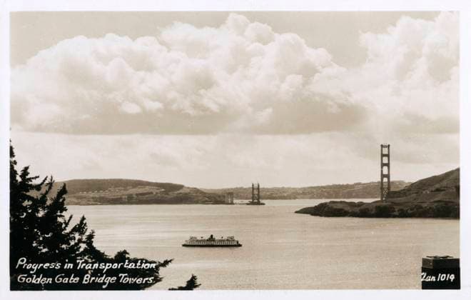 RECORD DATE NOT STATED Golden Gate Bridge, San Francisco, California, USA Golden Gate Bridge under construction, San Francisco, California, USA -- the towers in place. Date: circa 1934  Copyright: Gemini Picture No. 10812085