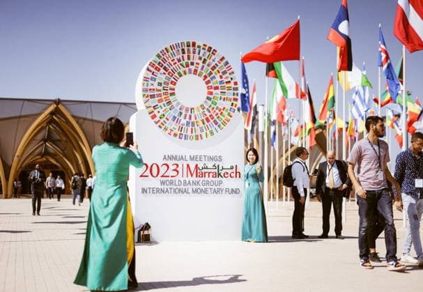 Bilder des Jahres 2023, News 10 Oktober News Themen der Woche KW41 Jahrestagung von IWF und Weltbank in Marrakesch (Marokko), 12.10.2023. Marakesch Marocco *** IMF and World Bank Annual Meetings in Marrakech Morocco , 12 10 2023 Marrakech Morocco Copyright: xFelixxZahnx