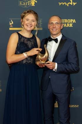 Award - Goldene Henne 2023 Selina Grotian und Erik Lesser bei der Goldene Henne 2023 am 13.10.2023 im Studio 3 der Media City in Leipzig. Copyright: xEventpressxKochanx