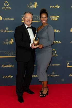 Award - Goldene Henne 2023 Harold Kreis und Mariama Jamanka bei der Goldene Henne 2023 am 13.10.2023 im Studio 3 der Media City in Leipzig. Copyright: xEventpressxKochanx