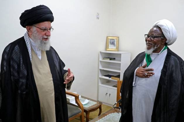 News Themen der Woche KW41 October 14, 2023, Tehran, Iran: Iranian supreme leader Ayatollah ALI KHAMENEI (L) meets with Sheikh IBRAHIM ZAKZAKY (R), leader of the Islamic Movement in Nigeria, and his wife and daughters. During this meeting, Khamenei outlined that IslamÃ¢â‚¬â ¢s increasing power in the world, despite the widespread conspiracies that are taking place, is the result of the endeavors of the resistance fighters. While referring to the conditions of occupied Palestine and especially Gaza, he stated that one of the manifestations of IslamÃ¢â‚¬â ¢s power today, can be seen in the incidents that are taking place in Palestine. Tehran Iran - ZUMAi98_ 20231014_zih_i98_007 Copyright: xIranianxSupremexLeader SxOfficex