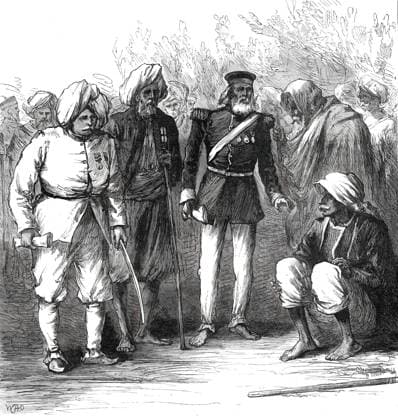 RECORD DATE NOT STATED The Prince of Wales in India: group of survivors of the Defence of Lucknow 1857 , from a sketch by one of our special artists, 1876. A happy thought of the Prince of Wales, future King Edward VII suggested that the veterans should be presented to him....The delight of these brave men was expressed in their faces; and as...each looked up to the Prince, they seemed for the moment supremely happy, in spite of age and infirmity and poor clothing. One, nearly blind, exclaimed, Let me see him; and the Prince, understanding what he meant, told the officers to permit him to approach. The veteran, with his hand at the salute...peered into the Prince s face, drew a deep sigh, and said, I thank Heaven I have lived to see this day and the Prince s  Copyright:ThexPrintxCollector HeritagexImagesxW.xH.xO.x IMAGO