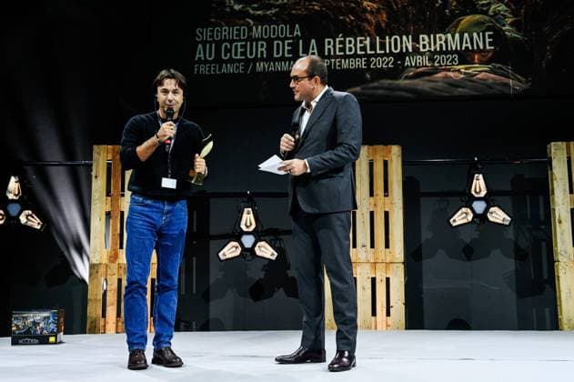 PHOTOPQR OUEST FRANCE Martin ROCHE ; Bayeux ; 14 10 2023 ; Ce samedi 14 octobre 2023 la soirée de remise des prix de la 30 ème édition du Prix Bayeux Calvados Normandie des correspondants de guerre . Le 1er prix catégorie photo Siegfried Modola Caen, France, oct 14th 2023. 30th edition of the Bayeux Calvados Normandy War Correspondents Prize Bayeux France  Copyright: xPHOTOPQR OUESTxFRANCE MAXPPPxMartinxROCHEx 20231014OFR4387 20231014OFR4409