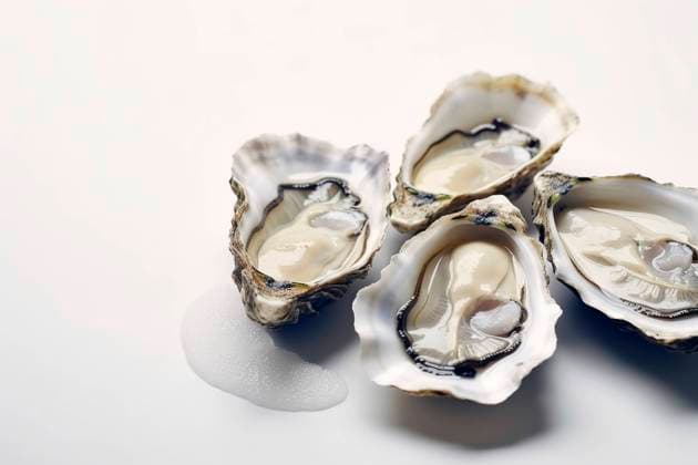 A delectable food composition featuring succulent oysters. Gourmet seafood photography on display. Image with copy space. Exquisite Oyster Culinary Delight Copyright: xFilippoxCarlotx COMM (14600)