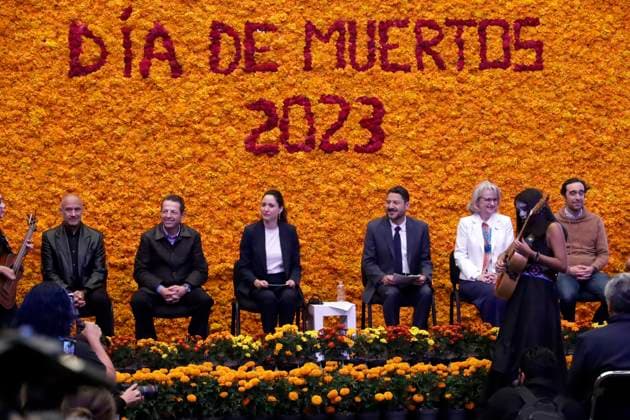 Catrinas procession and Day of the Dead parade announced in Mexico City October 16, 2023, Mexico City, Mexico: The head of Government of Mexico City, Marti Batres Guadarrama announced the activities of the Day of the Dead holiday at a press conference at the Mexico City Museum in Mexico City. on October 16, 2023 in Mexico City, Mexico (Photo by Luis Barron Eyepix Group). Copyright: xLuisxBarronx xEyepixxGroupx LB_20231016_MUERTOS0