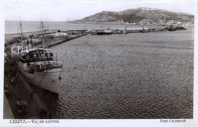 RECORD DATE NOT STATED Steamer at Ceuta, Spanish city in Morocco, North Africa Steamer (mailboat) General Sanjunio at Ceuta, Spanish city in Morocco, North Africa. Date: circa 1930  Copyright: Gemini Picture No. 11988698