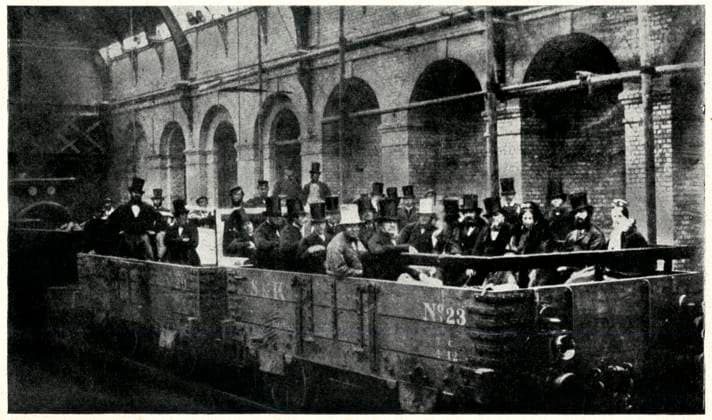 RECORD DATE NOT STATED Dignitaries on Metropolitan underground railway, London Dignitaries taking a ride on the first train of the Metropolitan underground railway, London. Date: 1863  Copyright: Gemini Picture No. 12690012