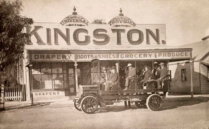 RECORD DATE NOT STATED Kingston General store in Gordon Street, Aramac, Queensland Kingston General store in Gordon Street, Aramac, Queensland, Australia. The vehicle is a charabanc which apparently ran between Aramac and Barcaldine. Date: 1910  Copyright: Gemini 13540340