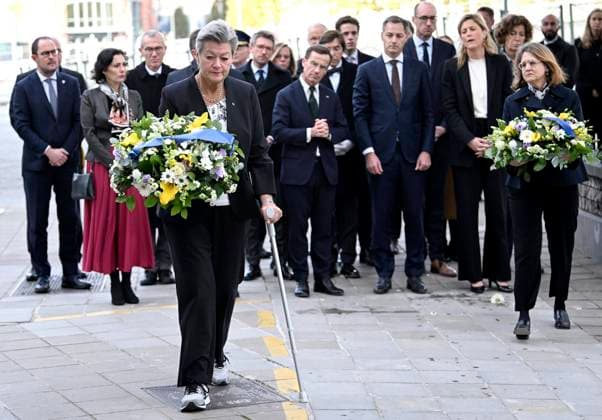 Commemoration of the victims of the attack on two Swedish supporters BRUSSELS, BELGIUM - OCTOBER 18 : Ylva Johansson, Commissioner Home Affairs during the Commemoration of the victims of the attack on two Swedish supporters. Tribute to the 2 Swedish supporters who were killed in Brussels on Monday 16 October by Abdesalem Lassoued, a 45-year-old Tunisian who later presented himself as a member of the Islamic State organisation in a video posted on social networks on October 18, 2023 in Brussels, Belgium, 18 10 2023 Brussels Belgium  Copyright: xDidierxLebrunx