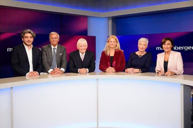 News Themen der Woche KW42 Khesrau Behroz, Wolfgang Bosbach, Otto Schily, Kristina Dunz, Marieluise Beck und Sandra Maischberger in der ARD-Talkshow maischberger im Studio Berlin Adlershof. Berlin, 18.10.2023 *** Khesrau Behroz, Wolfgang Bosbach, Otto Schily, Kristina Dunz, Marieluise Beck and Sandra Maischberger on the ARD talk show maischberger at Studio Berlin Adlershof Berlin, 18 10 2023 Foto:xT.xBartillax xFuturexImagex maischberger1810_3005