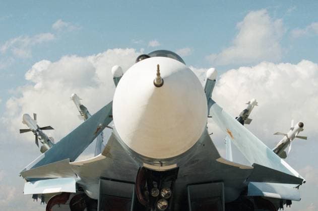 Zhukovsky, Moscow Region, Russia. A Sukhoi SU-33 naval fighter is pictured during the MAKS-99 International Aviation and Space Salon. Oleg Buldakov TASS  18559200