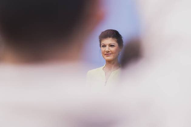 Sahra Wagenknecht, MdB, aufgenommen im Rahmen einer Pressekonferenz zur Gruendung des Vereins Buendnis Sahra Wagenknecht - Fuer Vernunft und Gerechtigkeit zur Vorbereitung einer neuen Partei. Berlin, 23.10.2023. Berlin Deutschland *** Sahra Wagenknecht, MdB, recorded at a press conference on the founding of the association Buendnis Sahra Wagenknecht Fuer Vernunft und Gerechtigkeit in preparation for a new party Berlin, 23 10 2023 Berlin Germany Copyright: xFlorianxGaertnerx