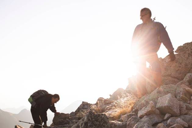 Friends climbing rocky mountain on sunny day model released, Symbolfoto, PCLF00863