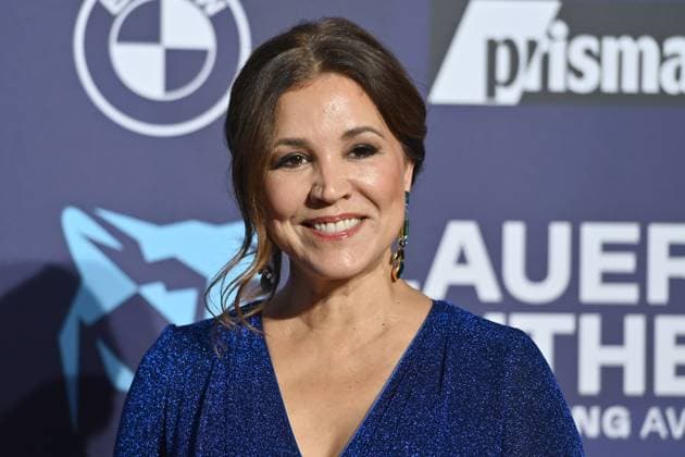 Karen WEBB (Moderatorin), Einzelbild,angeschnittenes Einzelmotiv,Portraet,Portrait,Porträt. Roter Teppich,Blauer Panther Ð TV und Streaming Award 2023 am 25.10.2023 in der BMW Welt Muenchen.