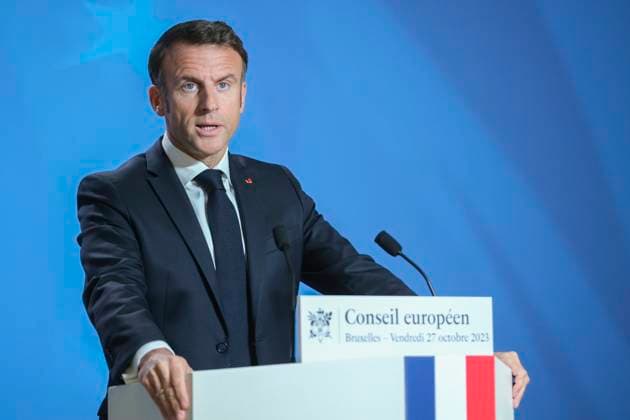 News Themen der Woche KW43 - European summit in Brussels. 27-10-2023. Tour de Table - 27 10 2023 - Belgium Brussels Brussels - Press conference by French President Emmanuel Macron at the end of the European summit.  NicolasxLandemardx xLexPictorium LePictorium_0285773