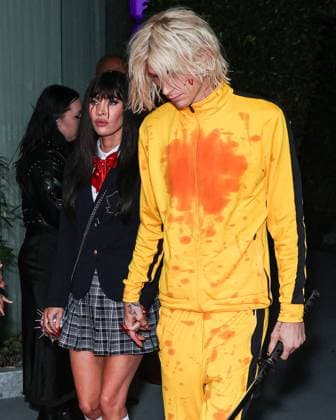Darren Dzienciol Pop Icons Halloween Party - LA American actress Megan Fox and boyfriend American rapper and singer-songwriter Machine Gun Kelly (Colson Baker) arrive at Darren Dzienciol s Pop Icons Halloween Party 2023 Presented By Solisca Tequila and PATH Water held at a Private Residence on October 27, 2023 in Beverly Hills, Los Angeles, CA, USA. Photo by Xavier Collin Image Press Agency ABACAPRESS.COM Los Angeles CA United States  Copyright: xCollinxXavier ImagexPressxAgencyxABACAx 873656_185 CollinxXavier ImagexPressxAgencyxABACAx 873656_185