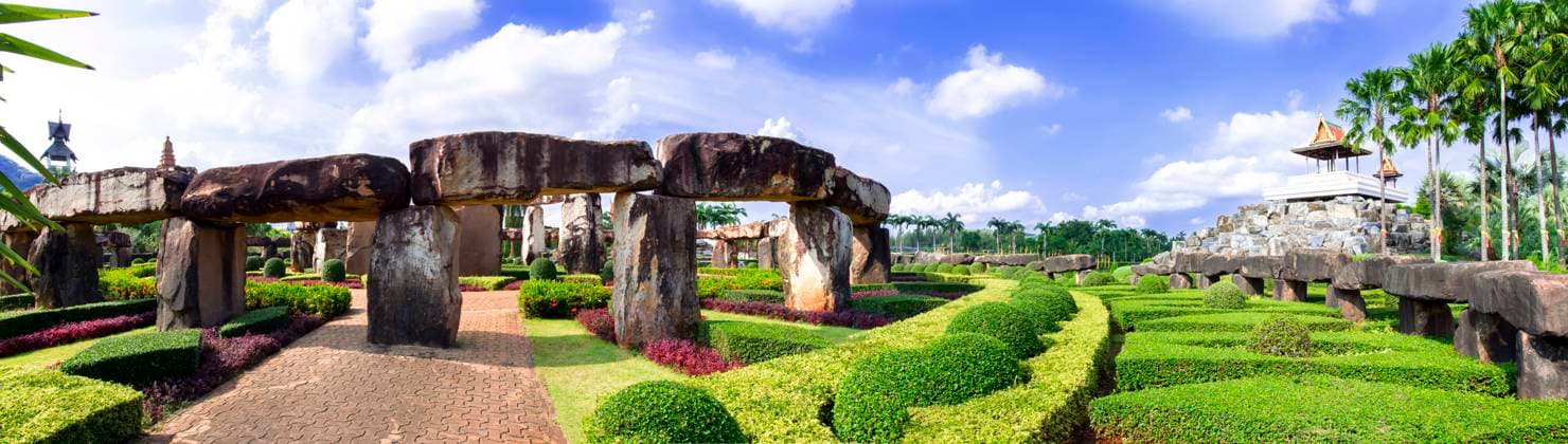 Panorama of Stonehenge and Pavillion in Nong Nooch Garden. , 13441080.jpg, palm, tropical, nature, tree, asia, cultivated, plantation, woods, plant, view, scene, sunlight, bright, day, light, blue, sky, cloud, outdoor, pattaya, flora, branch, beauty, botanical, green, beautiful, park, thailand, summer, garden, RECORD DATE NOT STATED
