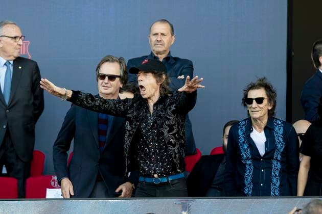 October 28, 2023, Barcelona, Spain: Mick Jagger and Ron Wood during the La Liga EA Sports match between FC Barcelona and Real Madrid at the Estadi Olimpic Lluis Companys. Barcelona Spain - ZUMAd159 20231028_zia_d159_007 Copyright: xGerardxFrancox