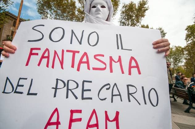 ROME, ITALY - OCTOBER 31 Protest by temporary teachers of Afam, the Higher Artistic and Musical Education, who demonstrate in front of the MIUR headquarters due to the expiry of their contract and the risk of losing their jobs. Ps: the photo can be used respecting the context in which it was taken, and without intent to defame the decorum of the people represented.  Copyright: xStefanoxRonchinix xipa-agency.nex xStefanoxRonchinix IPA_IPA41341394