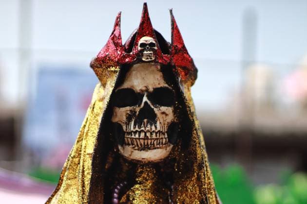 October 31, 2023 in Mexico City, Mexico: Hundreds of devotees of the Santa Muerte also known as White Girl visit the altar located at Morelos colony, to celebrate the 22nd anniversary of its founding, in the brave neighborhood of Tepito. On October 31, 2023. In Mexico City. Mexico City Mexico - ZUMAe321 20231031_zia_e321_023 Copyright: xCarlosxSantiagox