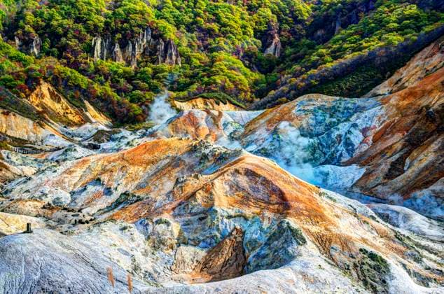 Creative Highlights World Jigokudani also known as Hell Valley is a natural source of of water for the famed hot spring resorts of Noboribetsu, Hokkaido, Japan. Copyright: 32147311 RECORD DATE NOT STATED