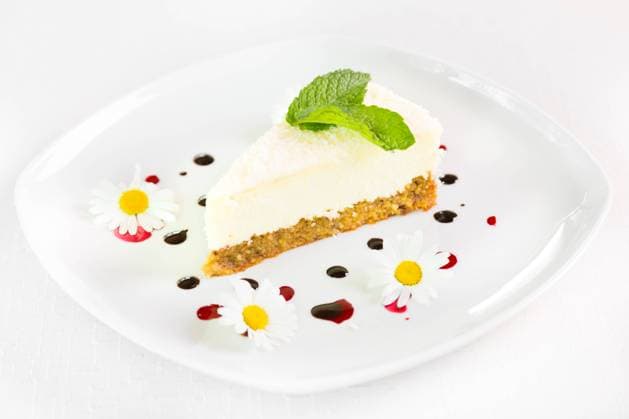 Dessert - Cheesecake with Green Mint decorated with dasiy flowers and decorated with fruit syrup drops. , 13999956.jpg, cheese cake, cheesecake, cake, dessert, slice, white, food, sweet, cream, delicious, cream cake, piece, gourmet, fresh, eat, leaf, creamy, pastry, plate, cheese, closeup, decoration, mint, dish, green, tasty, sauce, small, yummy, cut, snack, portion, bakery, restaurant, baked, cold, drips, wedge, summer, yellow, place setting, elegant, gourmet dessert, dessert pie, dairy products, party, daisy flowers, daisies, flowers, RECORD DATE NOT STATED