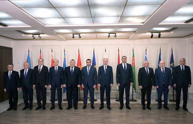 Russia CIS Security Council Secretaries 8551627 08.11.2023 From left, Azerbaijani Security Council Secretary Ramil Usubov, Armenian Ambassador to Russia Vagharshak Harutiunyan, Belarusian Security Council Secretary Alexander Volfovich, Aide to the President - Secretary of the Security Council of Kazakhstan Gizat Nurdauletov, Kyrgyz Security Council Secretary Marat Imankulov, member of Moldavian Parliament Adrian Albu, Russian Security Council Secretary Nikolai Patrushev, Tajik Security Council Secretary Nasrullo Mahmudzoda, Uzbek Security Council Secretary Viktor Makhmudov, Chairman of the Executive Committee - CIS Executive Secretary Sergei Lebedev and CSTO Secretary General Imangali Tasmagambetov pose for a family photo before the 11th me  Copyright: xVladimirxAstapkovichx