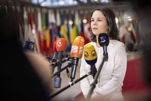 News Themen der Woche KW46 News Bilder des Tages Annalena Baerbock (Buendnis 90 Die Gruenen), Bundesaussenministerin, aufgenommen bei einem Doorstep im Rahmen des Rats fuer Aussenbeziehungen in Bruessel, 13.11.2023. Bruessel Belgien *** Annalena Baerbock Buendnis 90 Die Gruenen , Federal Foreign Minister, recorded during a doorstep at the Foreign Affairs Council in Brussels, 13 11 2023 Brussels Belgium Copyright: xKiraxHofmannx