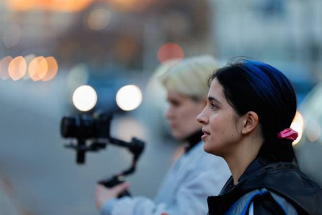 Pussy Riot films a music video to protest Indiana’s near total abortion ban in Indianapolis, USA - 14 Nov 2023 Nadya Tolokonnikova, a founder of Pussy Riot, directs the filming of the music video for a song titled, God Save Abortion, to protest Indiana’s near total abortion ban, on the steps of the Indiana Statehouse in Indianapolis. Nadya Tolokonnikova, a founder of Pussy Riot, who is wanted by the Russian government, directed the filming. Indianapolis United States Copyright: xJeremyxHoganx xSOPAxImagesx 111423_JRH_PussyRiotIN_0681