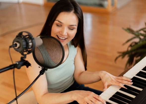 Kreative Person, die drinnen ein Lied übt *** Creative Person, the Inside a Song practices Copyright: imageBROKER OleksandrxLatkun iblole09804429.jpg ,model released, Symbolfoto ,property released